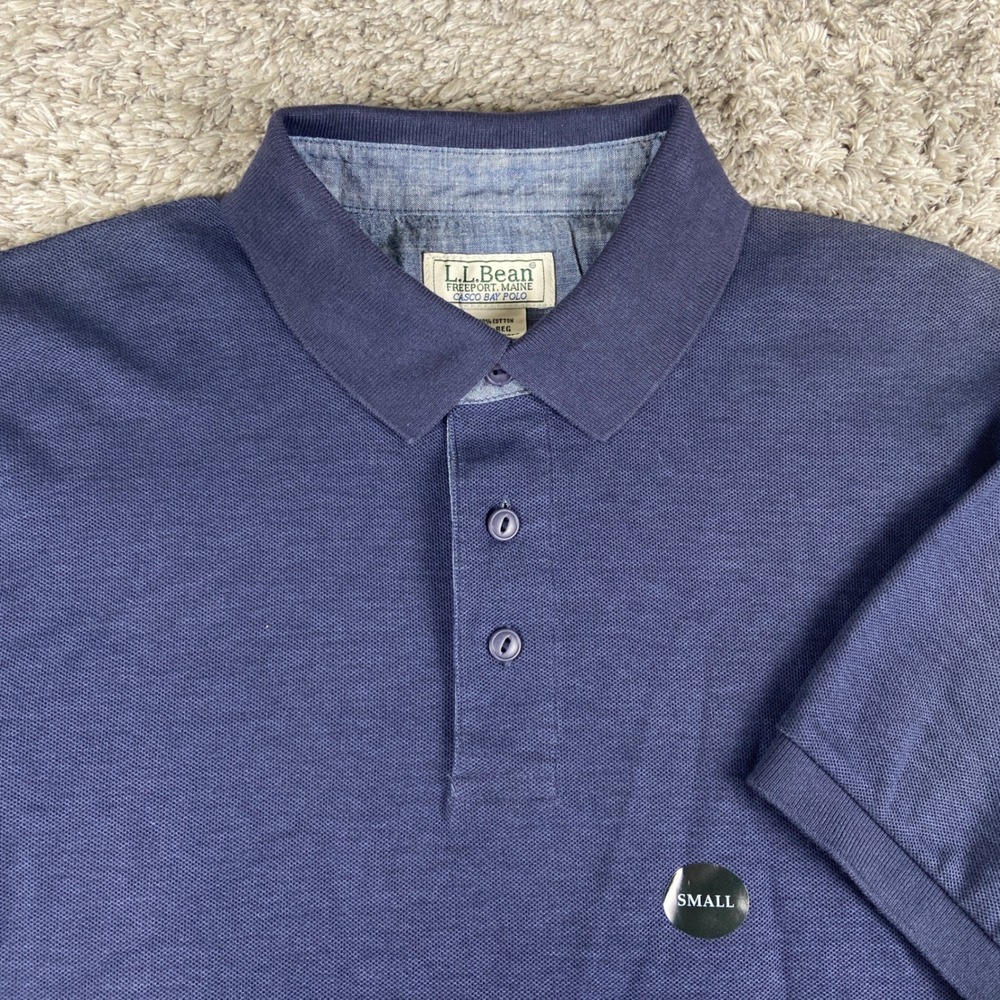 LL Bean Casco Bay Polo Mens Small Raven Blue Short Sleeve‎ Cotton Pique 280955